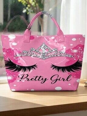 Pretty Girl Fashion Pink Glitter Crown Tote Handbag